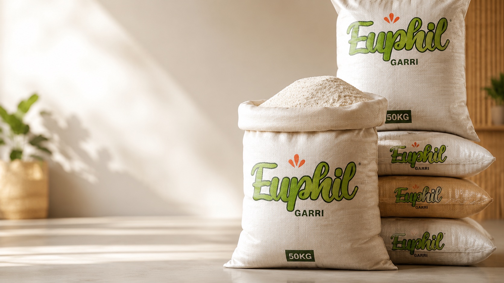 Euphil Garri branded 50kg sacks